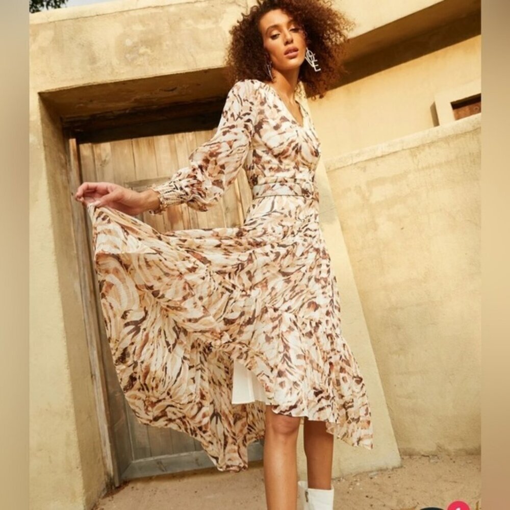 NEW Love McNicoll Leopard Print Alana Midi Dress XS